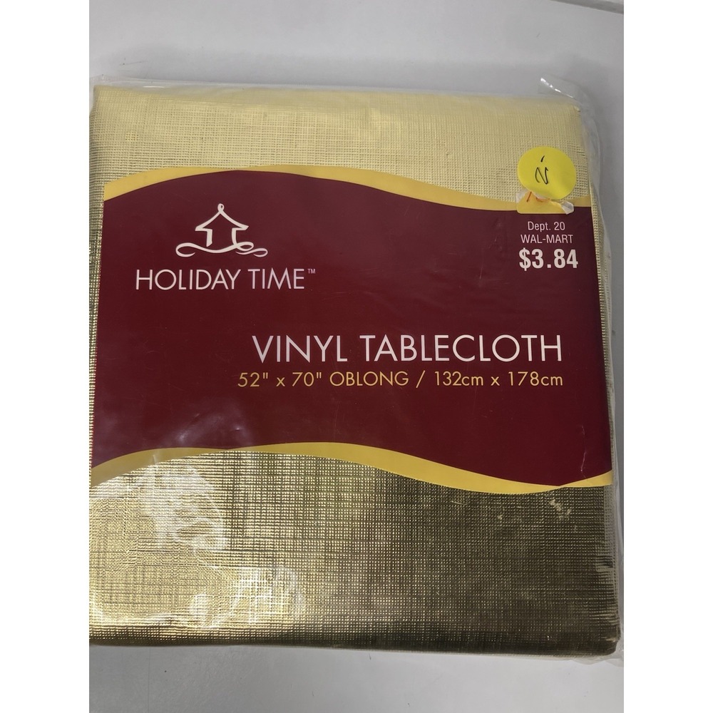 Brand New Gold Holiday Time Tablecloth Oblong 52"x 70"
